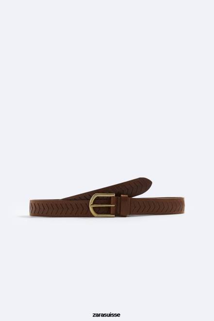 Zara accessoires P66V1471 Hommes ceinture gaufrée cuir