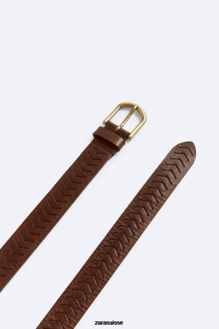 Zara accessoires P66V1471 Hommes ceinture gaufrée cuir