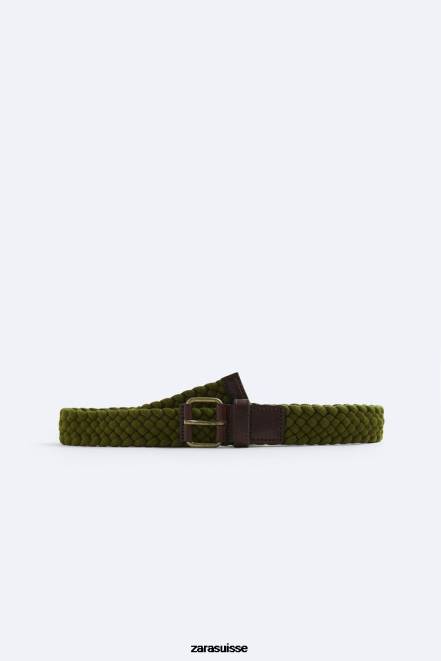 Zara accessoires P66V1472 Hommes ceinture tissée vert