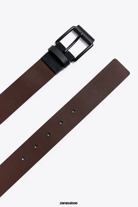 Zara accessoires P66V1475 Hommes ceinture réversible en cuir noir