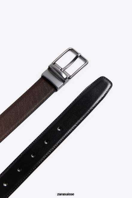 Zara accessoires P66V1477 Hommes ceinture réversible en cuir noir