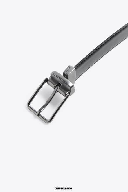 Zara accessoires P66V1477 Hommes ceinture réversible en cuir noir