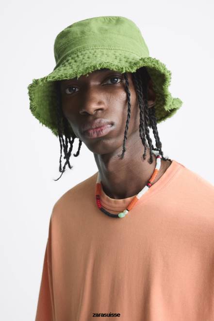 Zara accessoires P66V1437 Hommes chapeau de seau vert moyen