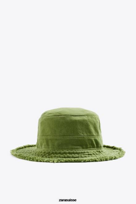 Zara accessoires P66V1437 Hommes chapeau de seau vert moyen