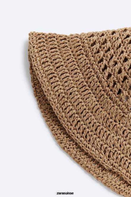 Zara accessoires P66V1442 Hommes chapeau bob tressé beige clair