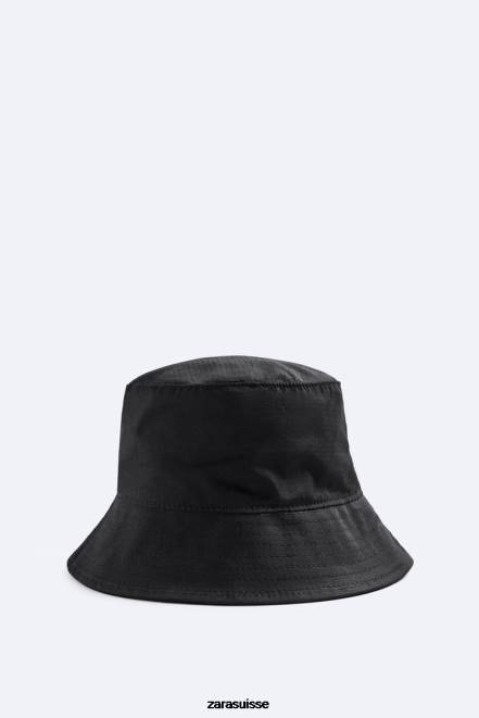 Zara accessoires P66V1443 Hommes chapeau bob texturé noir
