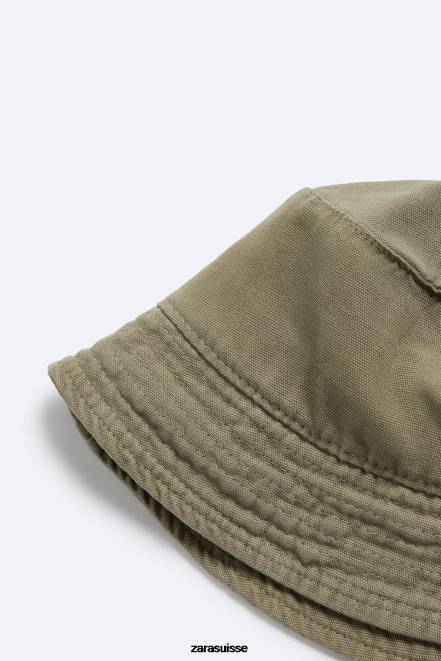 Zara accessoires P66V1446 Hommes chapeau bob texturé kaki clair