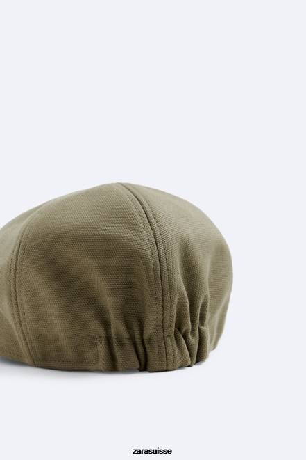 Zara accessoires P66V1450 Hommes béret en coton texturé kaki
