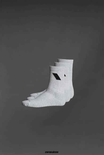Zara accessoires P66V1409 Hommes Lot de 3 chaussettes de sport marnes grises