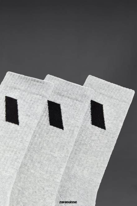 Zara accessoires P66V1409 Hommes Lot de 3 chaussettes de sport marnes grises