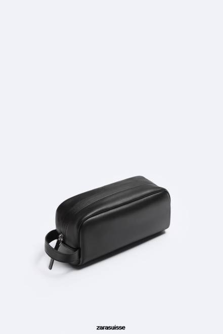 Zara accessoires P66V1284 Hommes trousse de toilette en cuir nappa noir