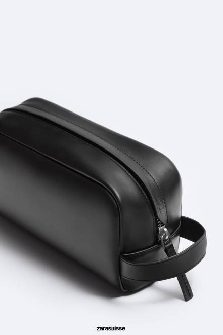 Zara accessoires P66V1284 Hommes trousse de toilette en cuir nappa noir
