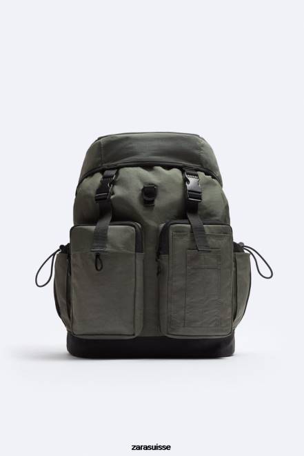 Zara accessoires P66V1286 Hommes sac à dos d'explorateur technique vert kaki