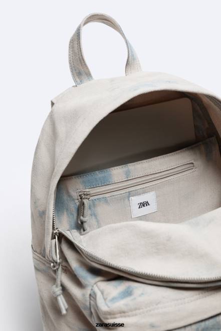 Zara accessoires P66V1293 Hommes sac à dos en toile délavée tie-dye bleu