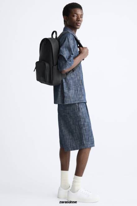 Zara accessoires P66V1295 Hommes sac à dos fin caoutchouté noir