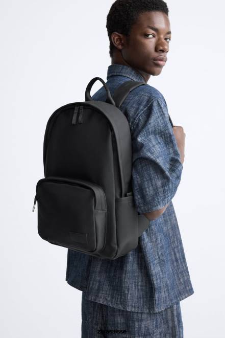 Zara accessoires P66V1295 Hommes sac à dos fin caoutchouté noir