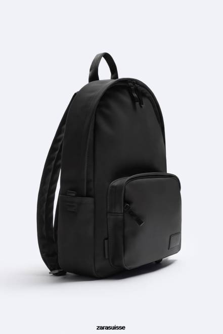 Zara accessoires P66V1295 Hommes sac à dos fin caoutchouté noir