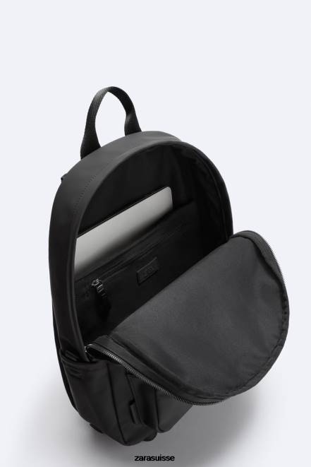 Zara accessoires P66V1295 Hommes sac à dos fin caoutchouté noir