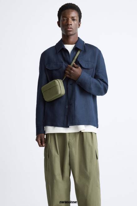 Zara accessoires P66V1305 Hommes petit sac bandoulière à rabat caoutchouté vert