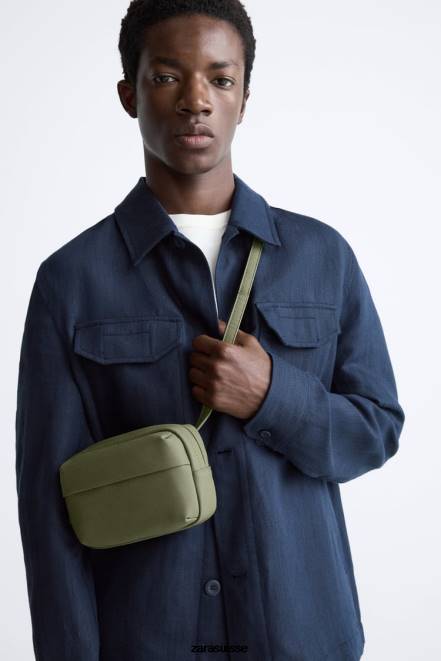 Zara accessoires P66V1305 Hommes petit sac bandoulière à rabat caoutchouté vert