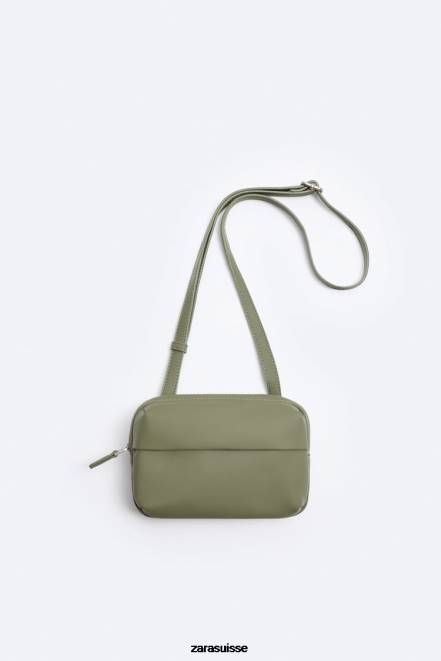 Zara accessoires P66V1305 Hommes petit sac bandoulière à rabat caoutchouté vert