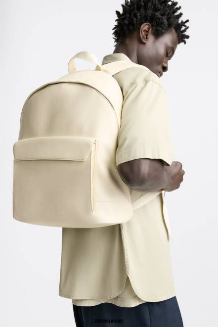 Zara accessoires P66V1315 Hommes sac à dos à rabat grainé blanc d'os