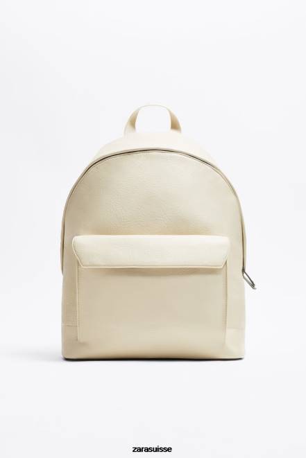 Zara accessoires P66V1315 Hommes sac à dos à rabat grainé blanc d'os