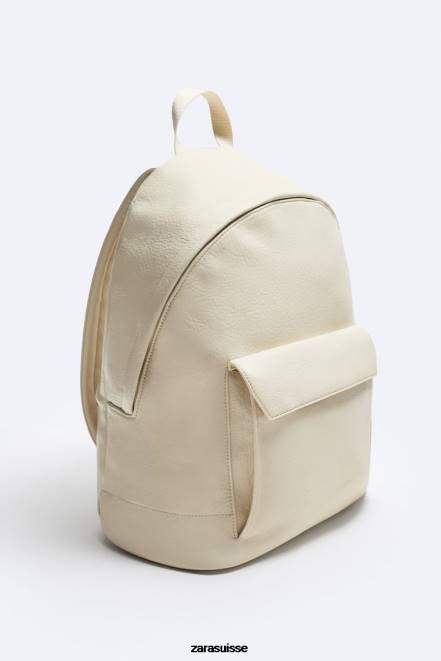 Zara accessoires P66V1315 Hommes sac à dos à rabat grainé blanc d'os