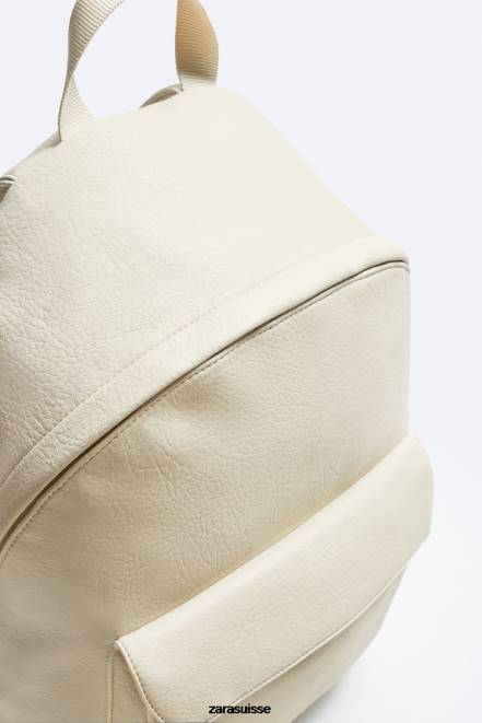 Zara accessoires P66V1315 Hommes sac à dos à rabat grainé blanc d'os