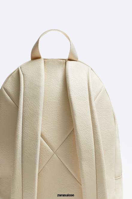 Zara accessoires P66V1315 Hommes sac à dos à rabat grainé blanc d'os