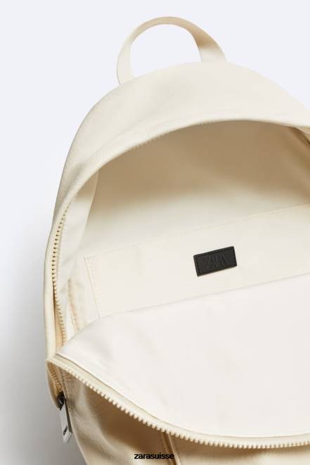 Zara accessoires P66V1315 Hommes sac à dos à rabat grainé blanc d'os