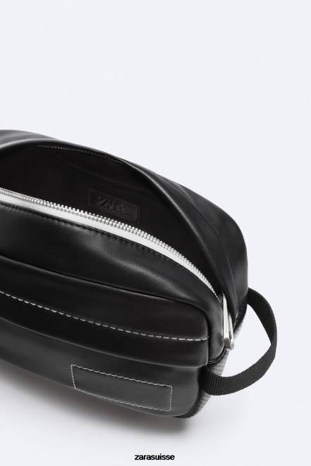 Zara accessoires P66V1321 Hommes trousse de toilette à surpiqûres noir