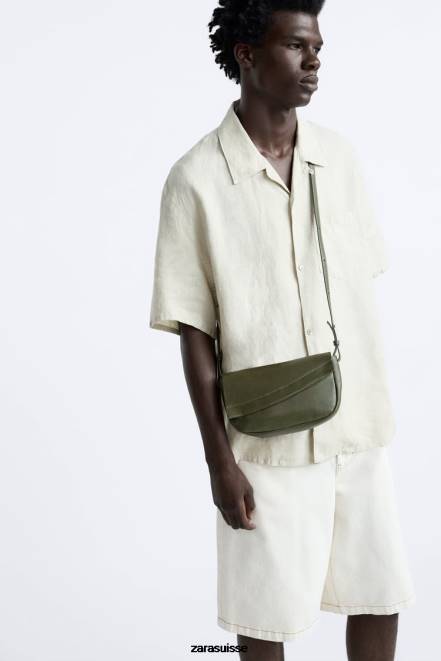 Zara accessoires P66V1330 Hommes sac bandoulière en cuir vert