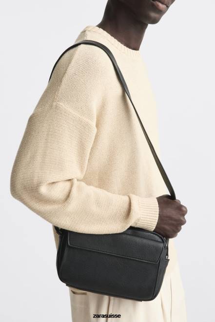Zara accessoires P66V1332 Hommes sac bandoulière grainé noir