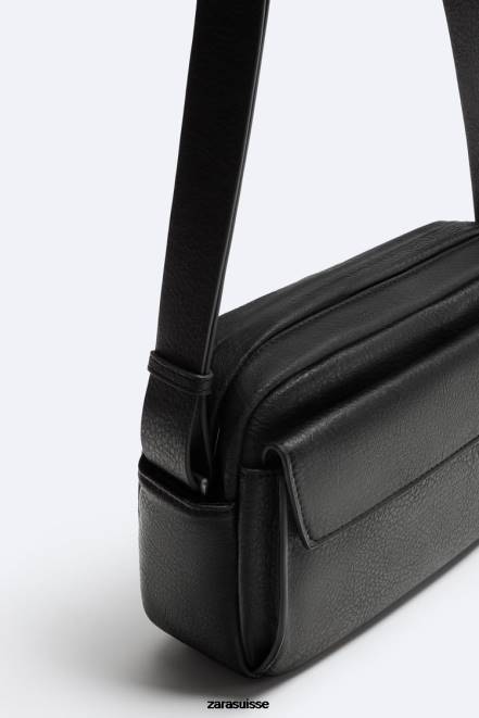 Zara accessoires P66V1332 Hommes sac bandoulière grainé noir