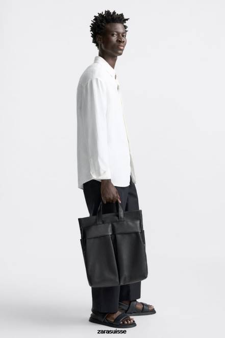 Zara accessoires P66V1336 Hommes sac fourre-tout souple à double poche noir