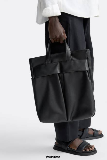 Zara accessoires P66V1336 Hommes sac fourre-tout souple à double poche noir