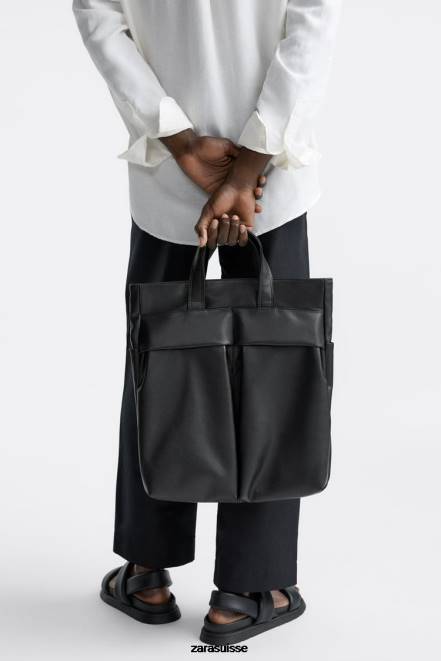 Zara accessoires P66V1336 Hommes sac fourre-tout souple à double poche noir