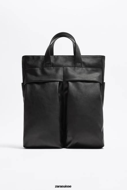 Zara accessoires P66V1336 Hommes sac fourre-tout souple à double poche noir