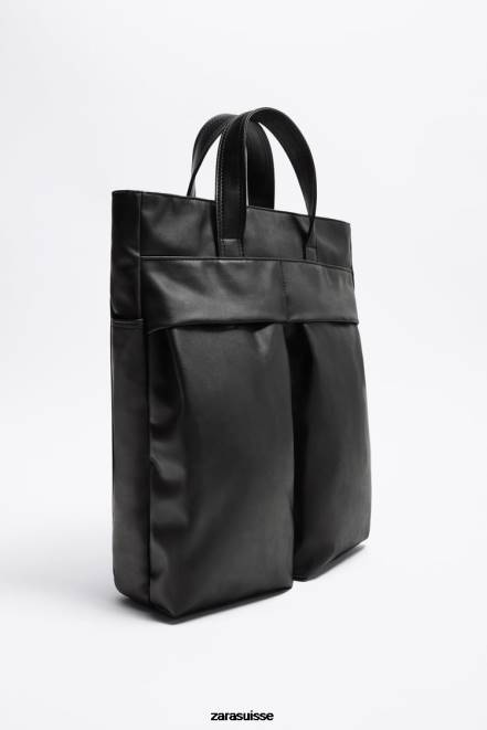 Zara accessoires P66V1336 Hommes sac fourre-tout souple à double poche noir