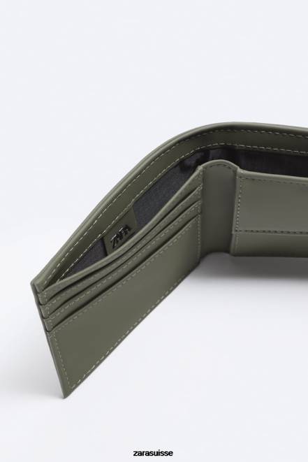 Zara accessoires P66V1342 Hommes portefeuille à deux volets caoutchouté vert kaki