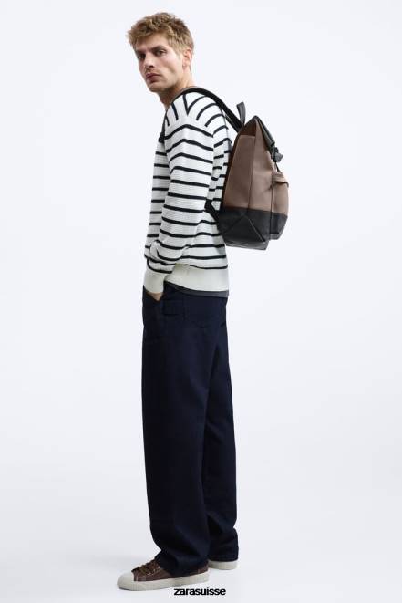 Zara accessoires P66V1347 Hommes sac à dos à rabat caoutchouté brun sable