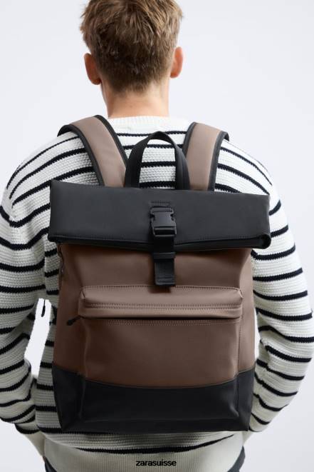 Zara accessoires P66V1347 Hommes sac à dos à rabat caoutchouté brun sable