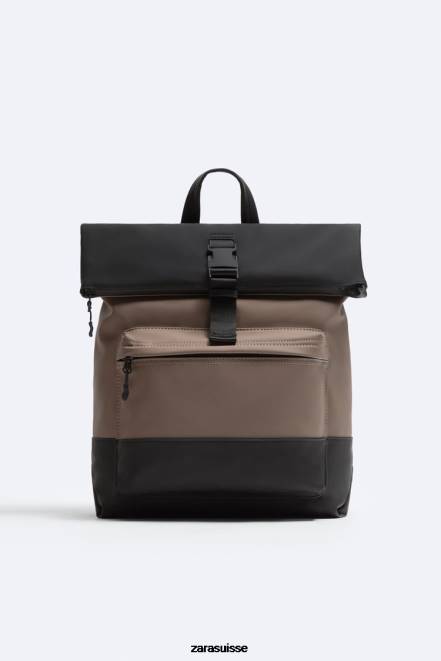 Zara accessoires P66V1347 Hommes sac à dos à rabat caoutchouté brun sable