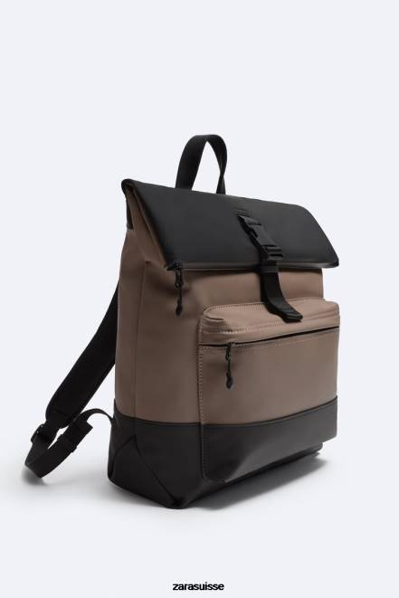 Zara accessoires P66V1347 Hommes sac à dos à rabat caoutchouté brun sable