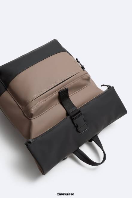 Zara accessoires P66V1347 Hommes sac à dos à rabat caoutchouté brun sable