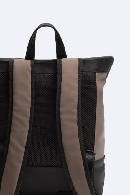 Zara accessoires P66V1347 Hommes sac à dos à rabat caoutchouté brun sable