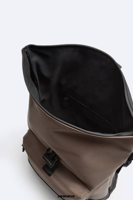 Zara accessoires P66V1347 Hommes sac à dos à rabat caoutchouté brun sable