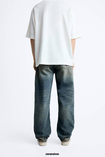 Zara vêtements P66V1087 Hommes jean droit surteint bleu