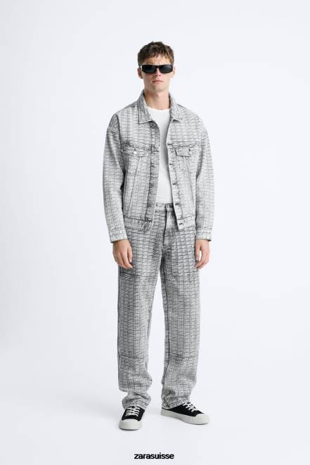 Zara vêtements P66V1089 Hommes jean à jacquard géométrique gris